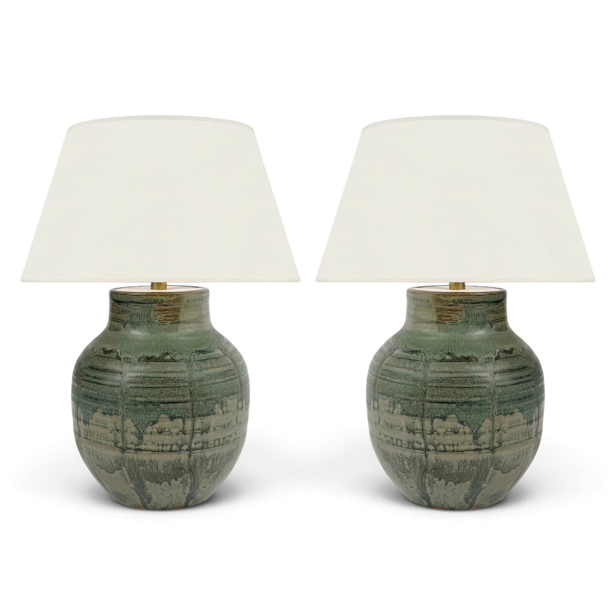Pair of Green Drip Glazed Table Lamps