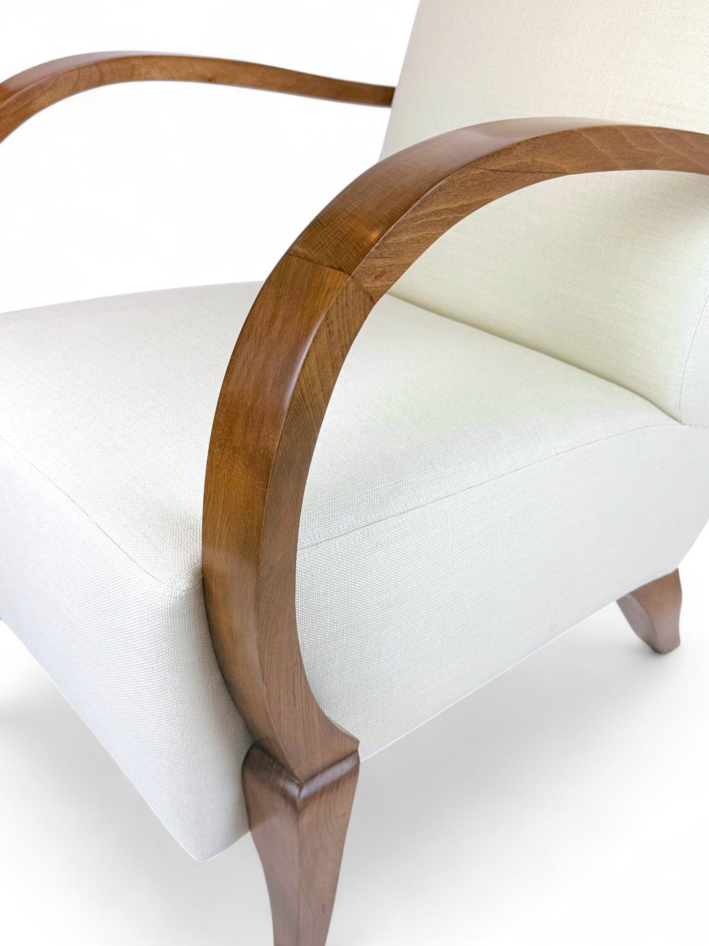 Pair of French Mid Century Upholstered Arm Chairs