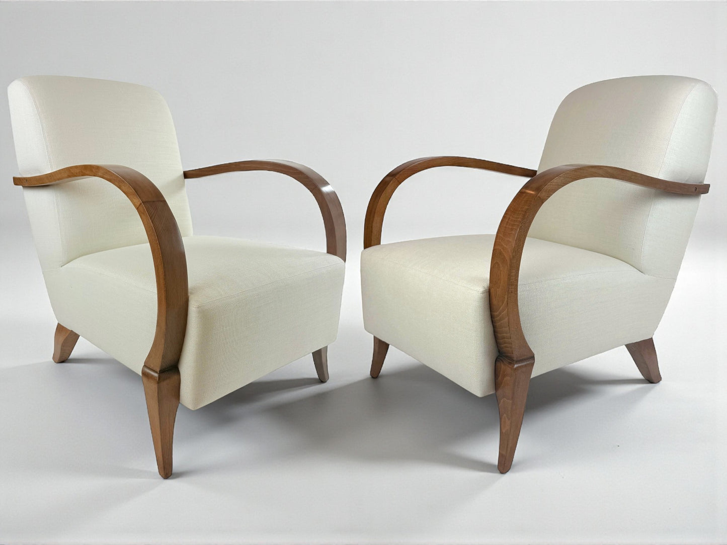Pair of French Mid Century Upholstered Arm Chairs