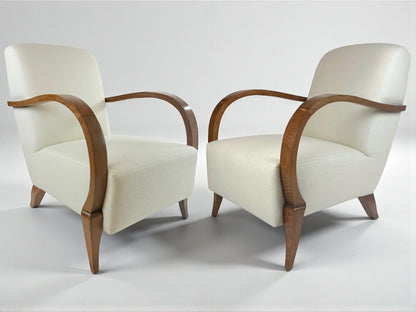 Pair of French Mid Century Upholstered Arm Chairs