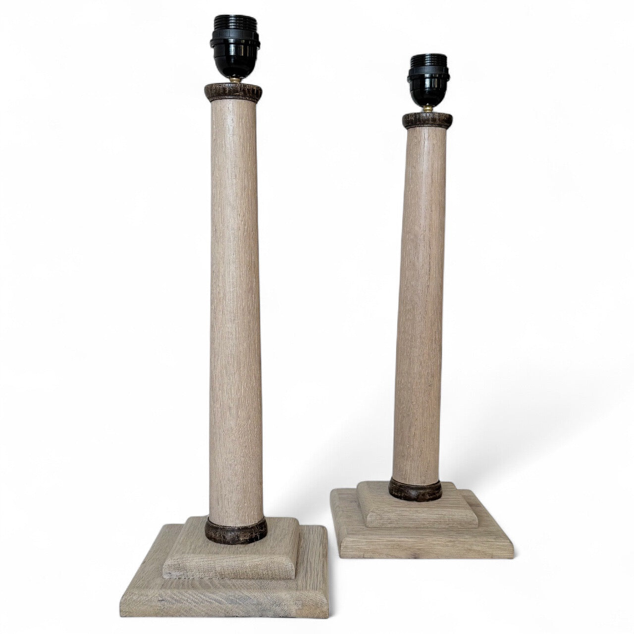 Pair of Bleached Oak Column Lamps