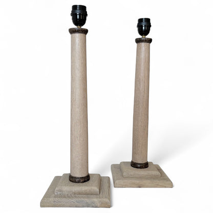 Pair of Bleached Oak Column Lamps