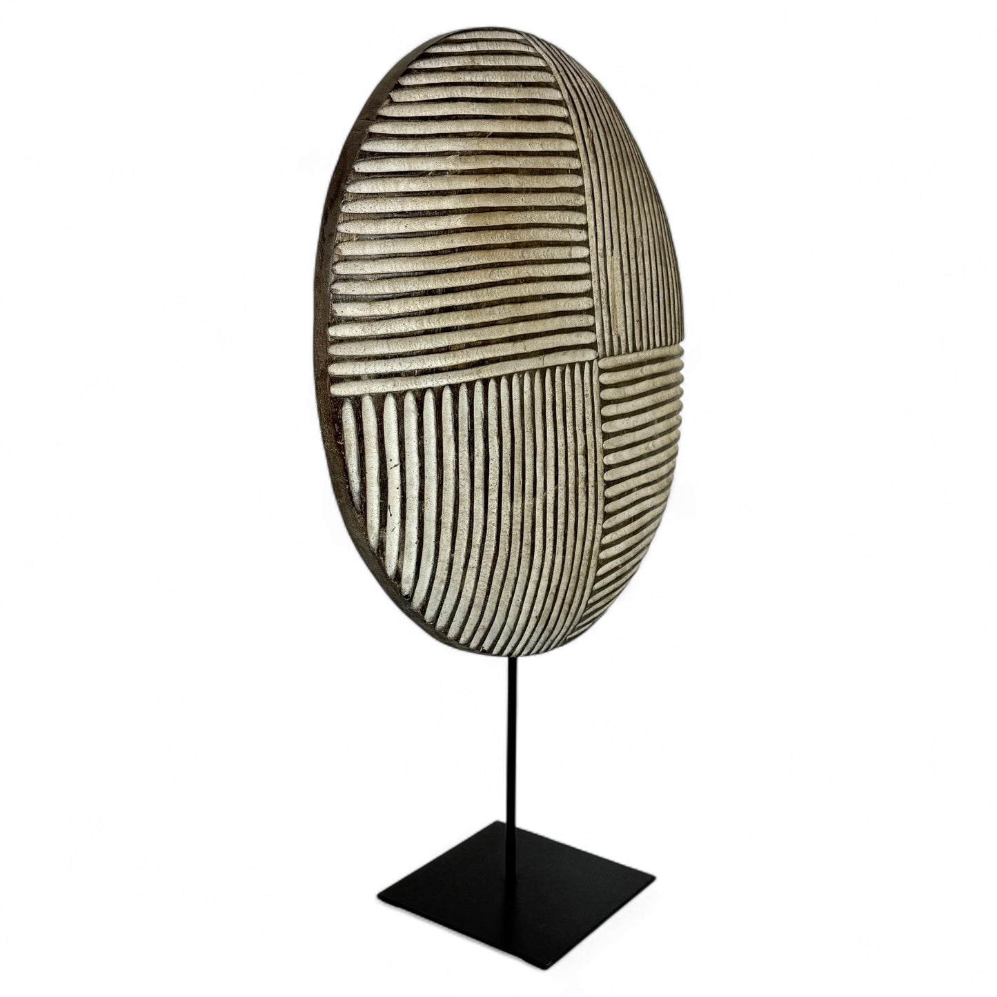 Hand Carved African Wood Shield Mounted on Stand