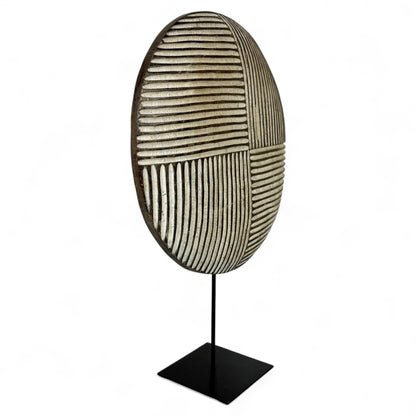 Hand Carved African Wood Shield Mounted on Stand
