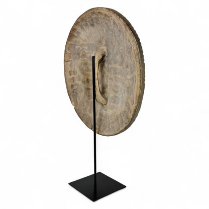 Hand Carved African Wood Shield Mounted on Stand