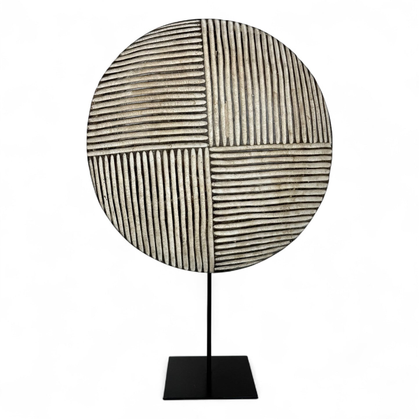 Hand Carved African Wood Shield Mounted on Stand