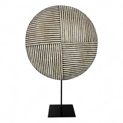 Hand Carved African Wood Shield Mounted on Stand