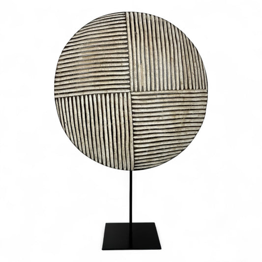 Hand Carved African Wood Shield Mounted on Stand