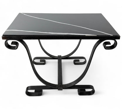 Iron Scroll Form Side Table with Black Marble Top