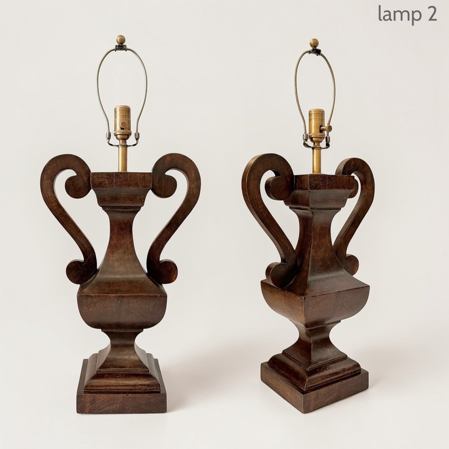 Pair of French Carved Wood Urn-Form Table Lamps, circa 1960
