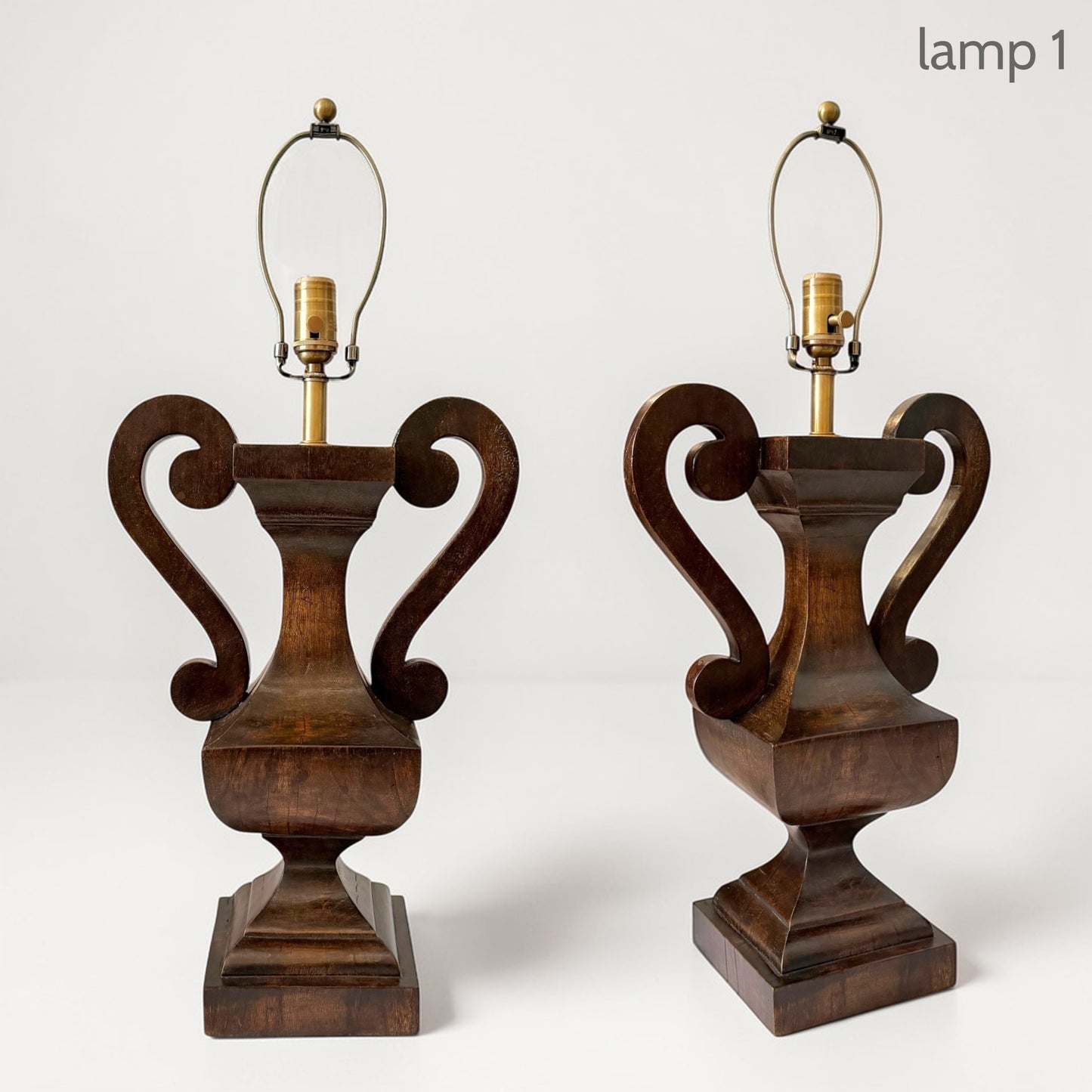 Pair of French Carved Wood Urn-Form Table Lamps, circa 1960