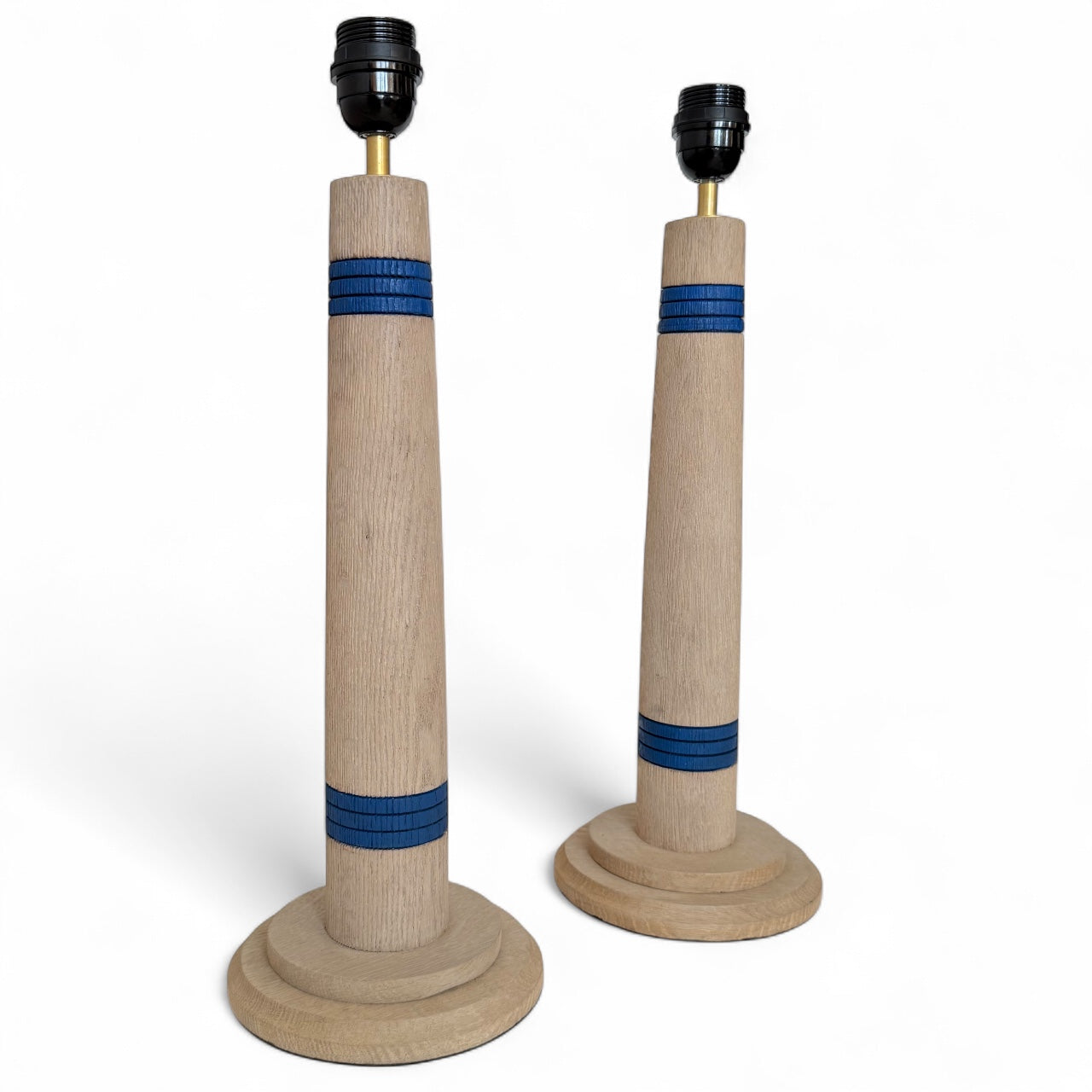 Pair of Bleached Oak Column Lamps