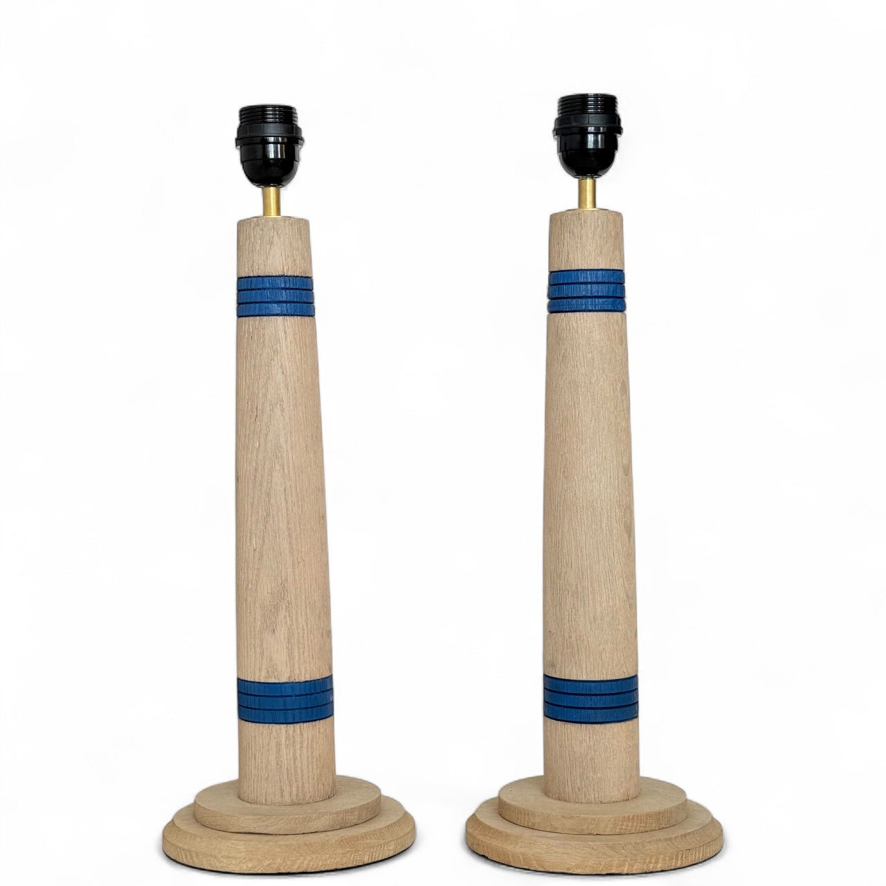 Pair of Bleached Oak Column Lamps