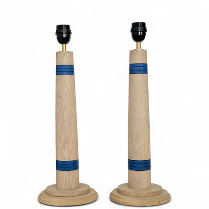 Pair of Bleached Oak Column Lamps