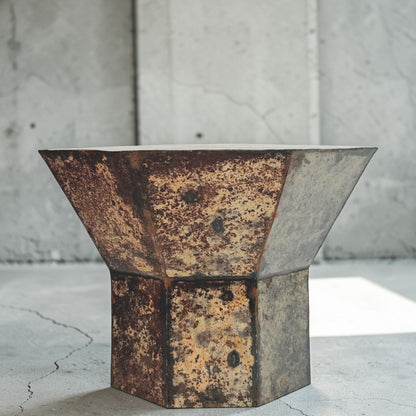 Octagonal Metal Table with Acid Wash Finish