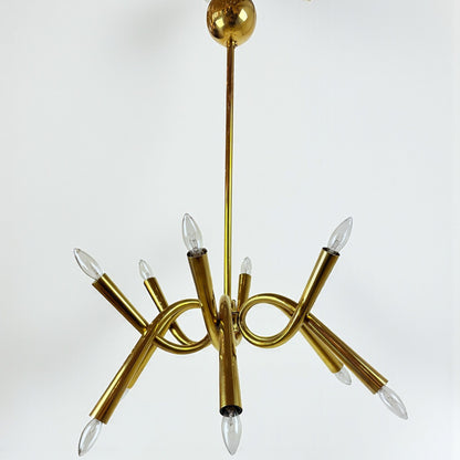 Italian Mid-Century Modern Brass Chandelier