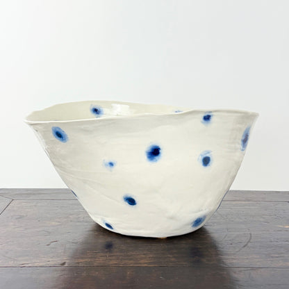 White Porcelain Bowl with Blue Dots
