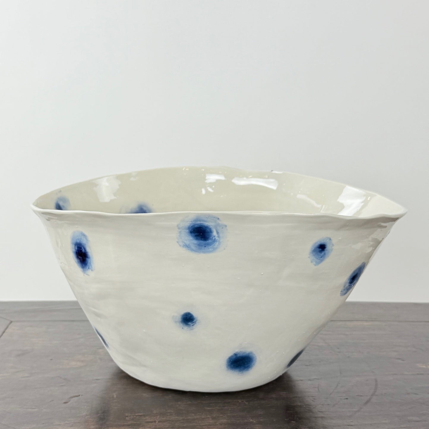 White Porcelain Bowl with Blue Dots