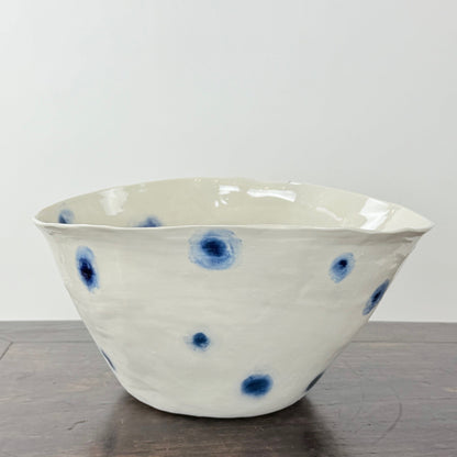 White Porcelain Bowl with Blue Dots