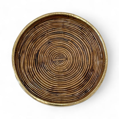 Circular Rattan Tray with Brass Trim