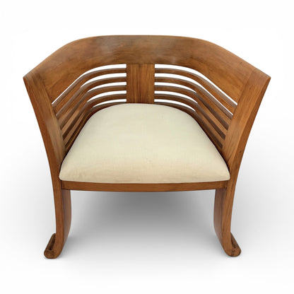 Pair of Italian Beech Wood Barrel Chairs, circa 1970s-80s