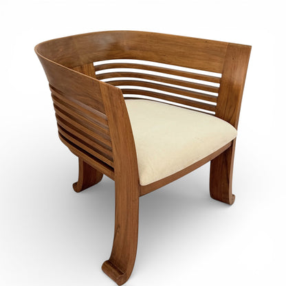 Pair of Italian Beech Wood Barrel Chairs, circa 1970s-80s