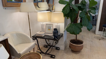 Pair of White Textured Ceramic Table Lamps with Oval Shades