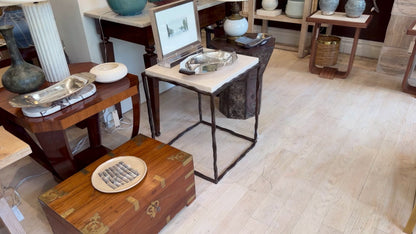 Iron Side Table with Inset Creme Marfil Top
