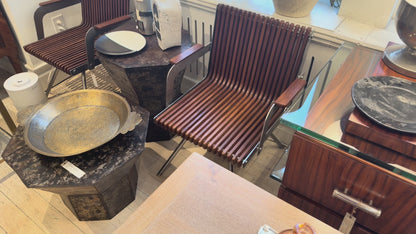 Pair of Italian Teak and Steel Arm Chairs