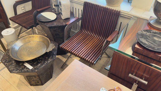 Pair of Italian Teak and Steel Arm Chairs