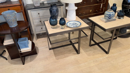 Pair of Two Tiered Asymmetrical Steel Tables
