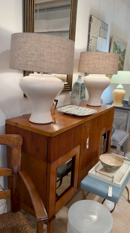 Pair of Large White Stoneware Table Lamps