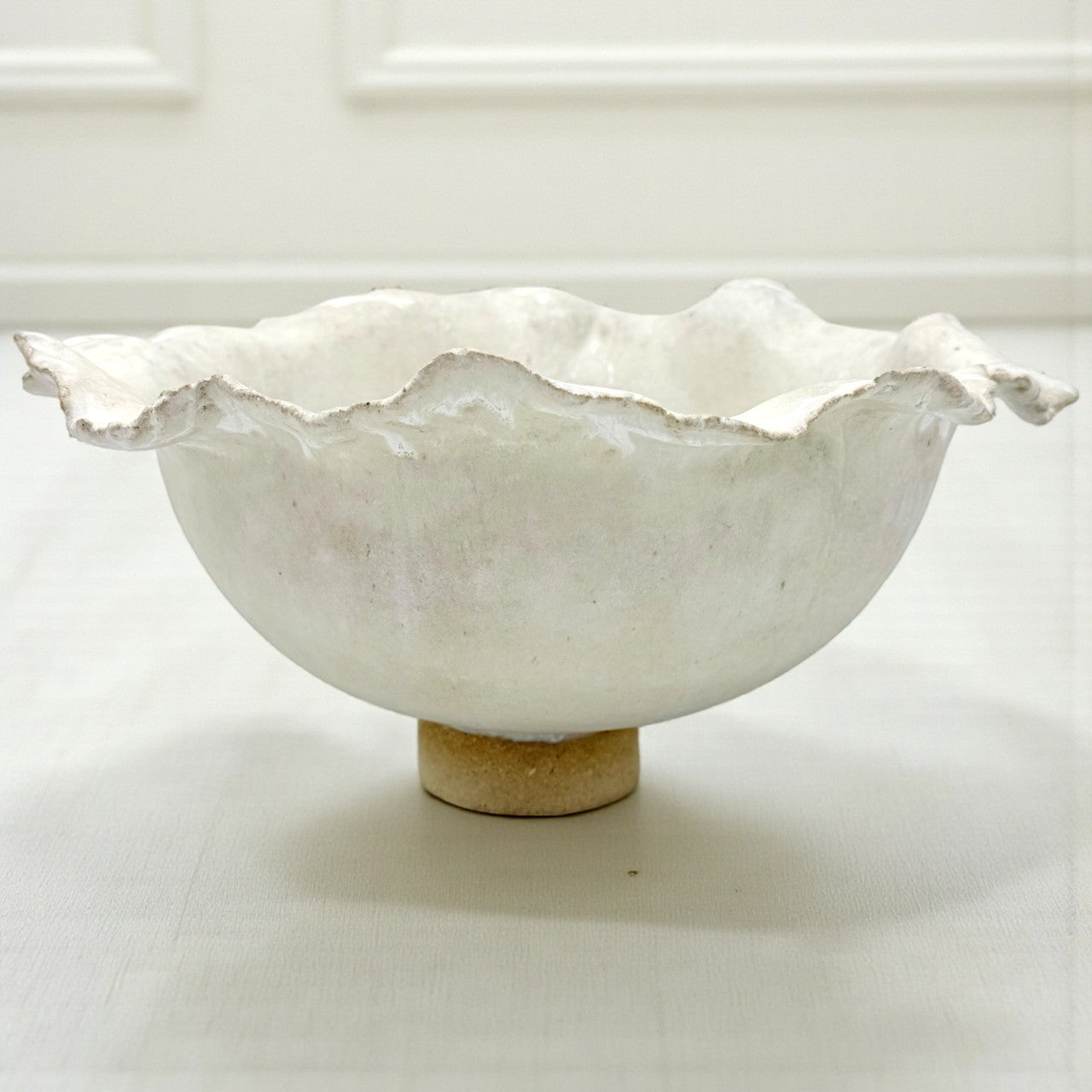 White Stoneware Bowl with Ruffled Rim