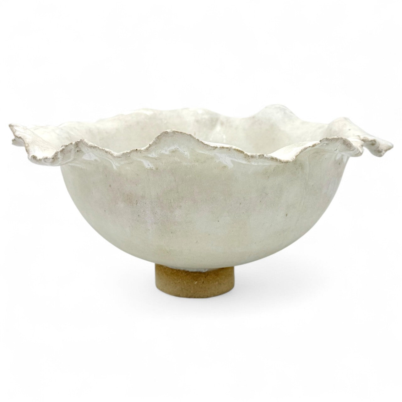 White Stoneware Bowl with Ruffled Rim