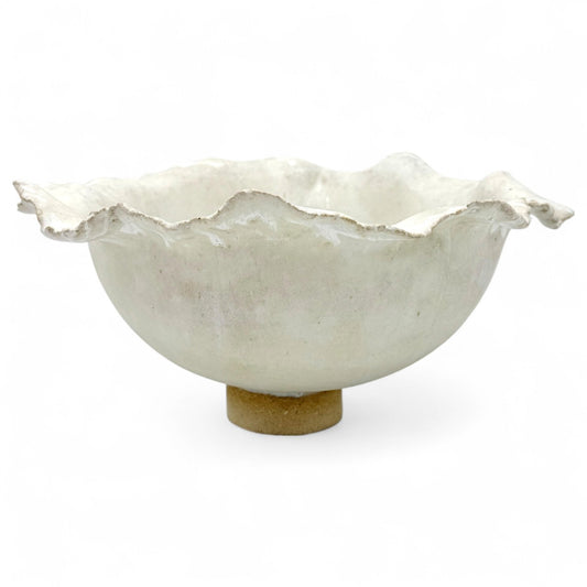 White Stoneware Bowl with Ruffled Rim