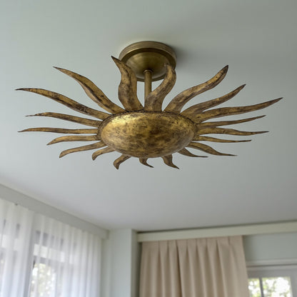 Gilt Iron Sunburst Light Fixture