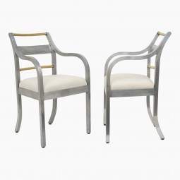 Pair of Italian Aluminum and Brass Chairs