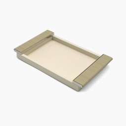 Ivory Lacquered Tray with Chrome and Leather Handles