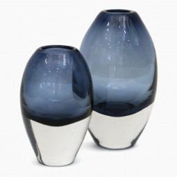 Set of Two Molded Blue Glass Vases