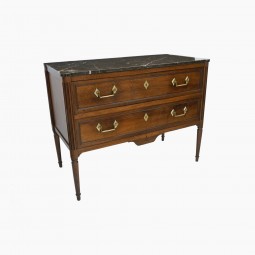 French Walnut Two Drawer Commode with Marble Top