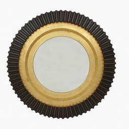 Circular Wood Black and Gold Mirror