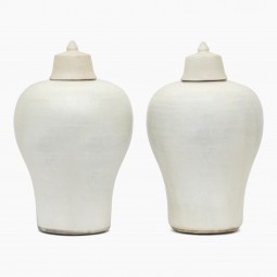 Pair of Stoneware Vases with Lids