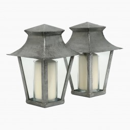 Pair of Polished Steel Lantern Form Candle Holders