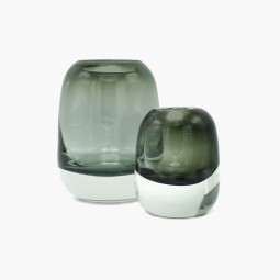 Set of 2 Molded Gray/Green Glass Vases