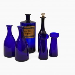 Set of Six English Cobalt Glass Bottles