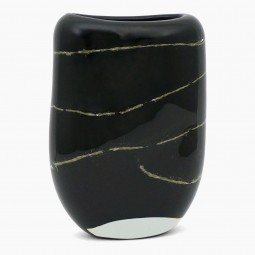Hand Blown Black Glass and Gold Vase