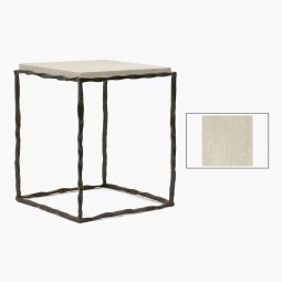 Iron Side Table with Inset Creme Marfil Top
