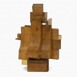 Abstract Wood and Brass Sculpture