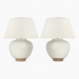 Pair of White Glazed Terra Cotta Lamps