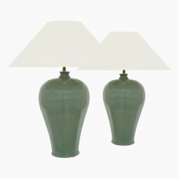 Oversized Green Stoneware Lamps